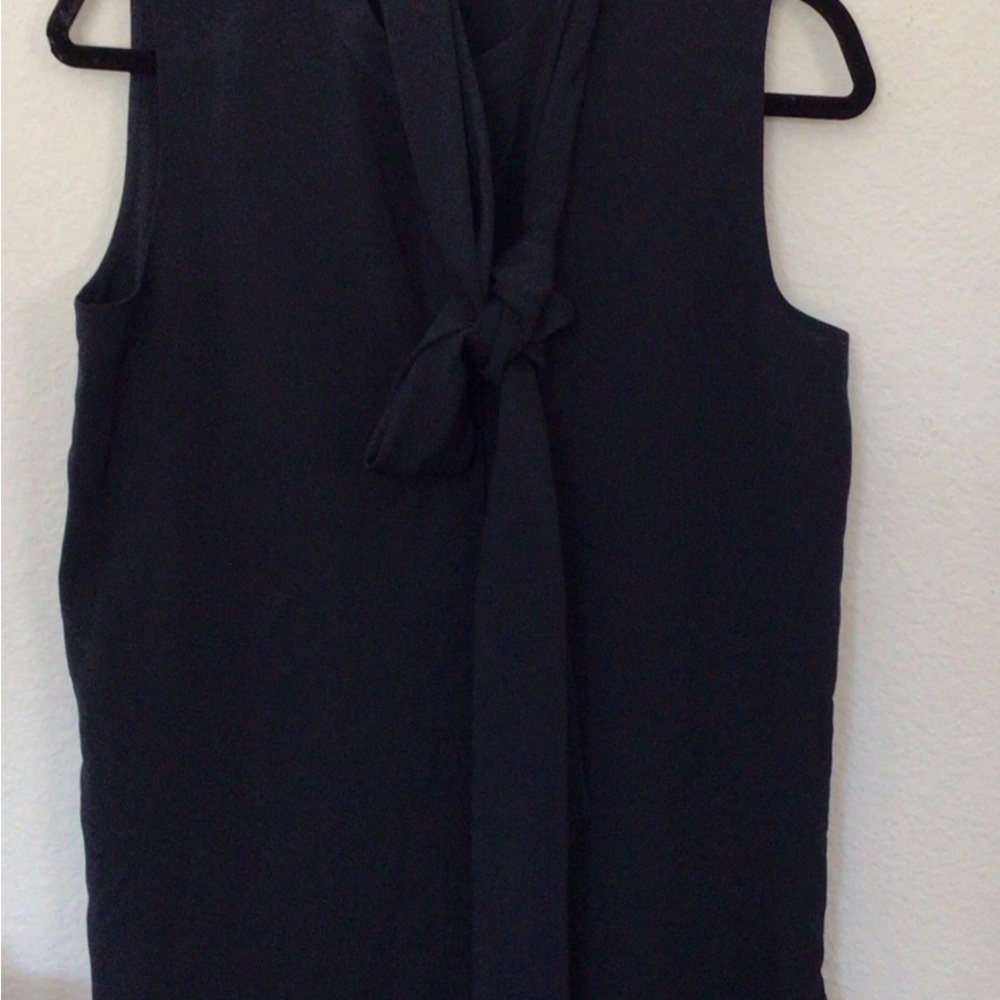 Tory Burch Womens Button Tied Neckline Sleeveless Tank Top Blouse  Navy Sz 8